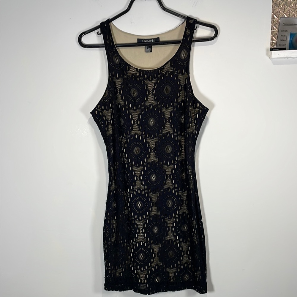 Forever 21 Black Lace Mini Dress Sheer Overlay Cocktail Party Date Night Dress M